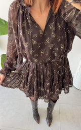 Robe fleurie AUGUSTIVINE - chocolat
