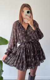 Robe fleurie AUGUSTIVINE - chocolat
