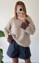 Pull dentelle AVELINE - taupe