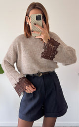 Pull dentelle AVELINE - taupe