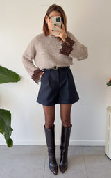 Pull dentelle AVELINE - taupe