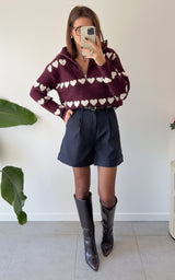 Pull coeurs CELIE - bordeaux et blanc