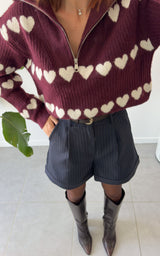 Pull coeurs CELIE - bordeaux et blanc