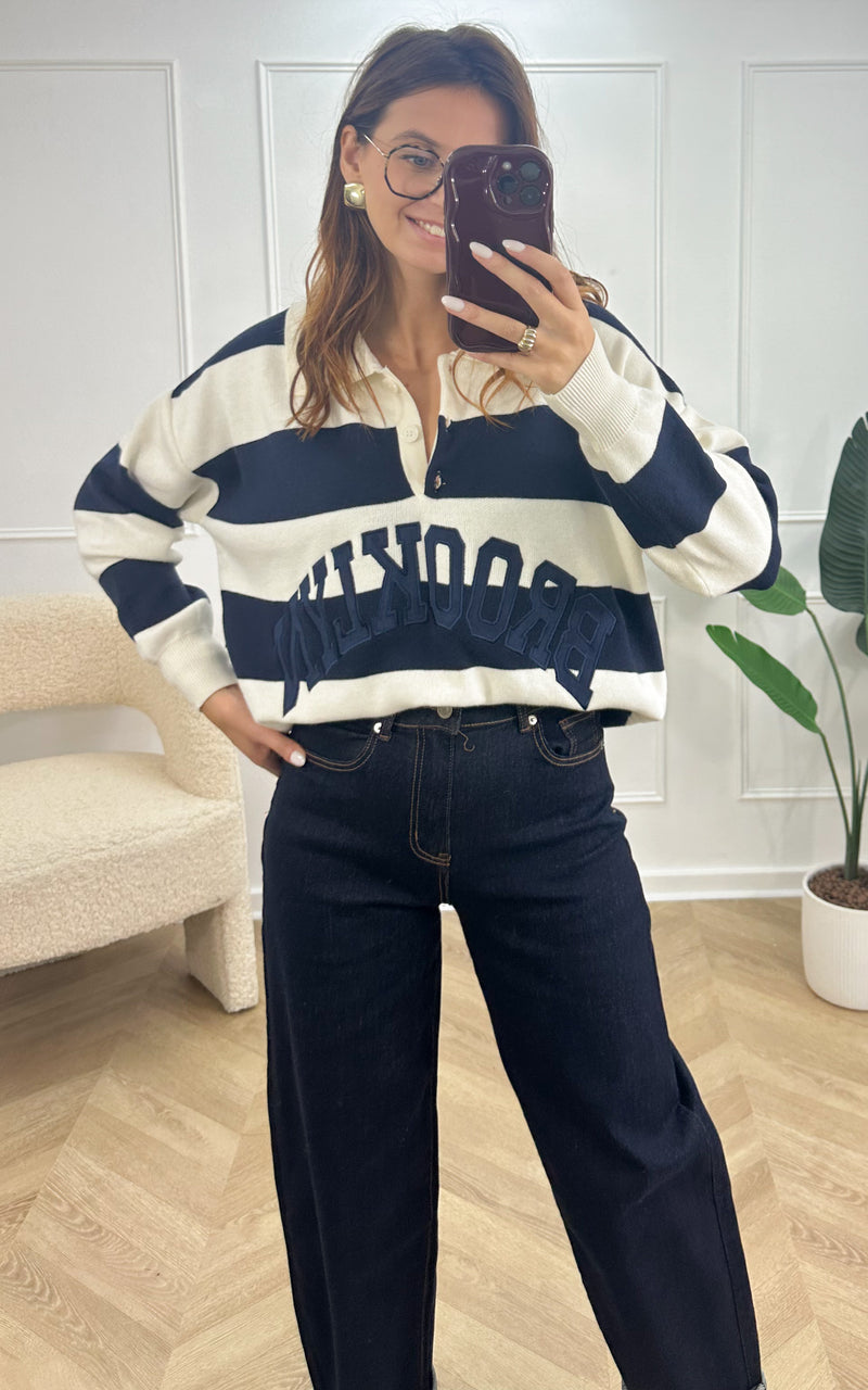 Pull ANOUK - bleu marine et blanc