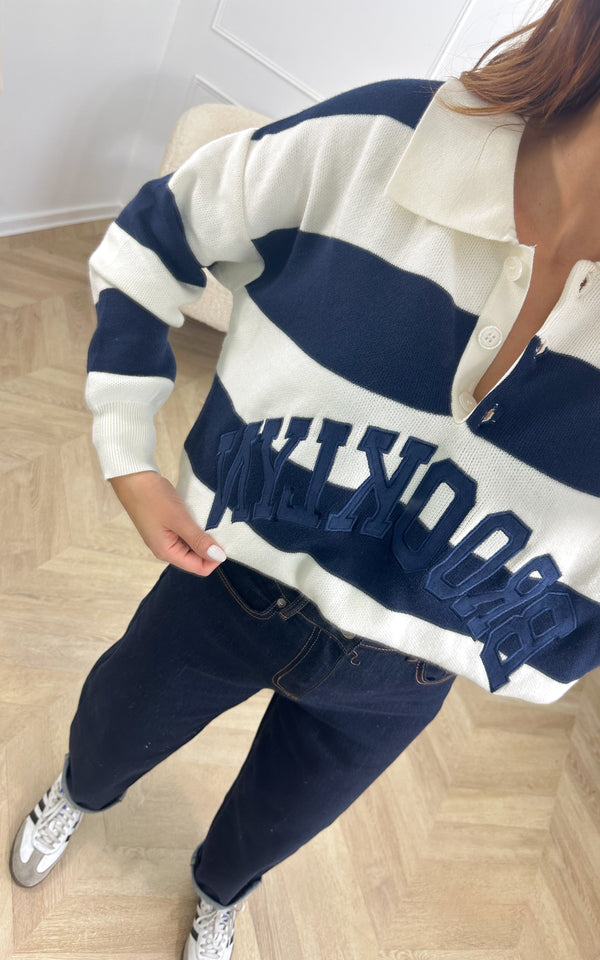Pull ANOUK - bleu marine et blanc