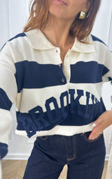 Pull ANOUK - bleu marine et blanc