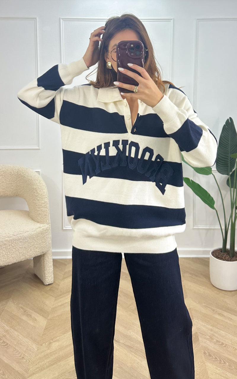 Pull ANOUK - bleu marine et blanc