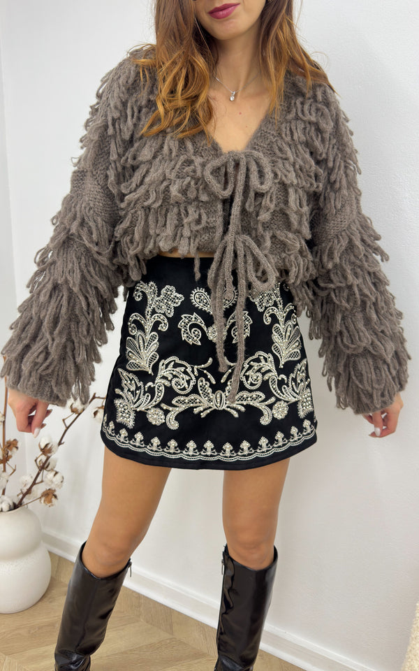Gilet franges ISMENE - taupe 🇮🇹