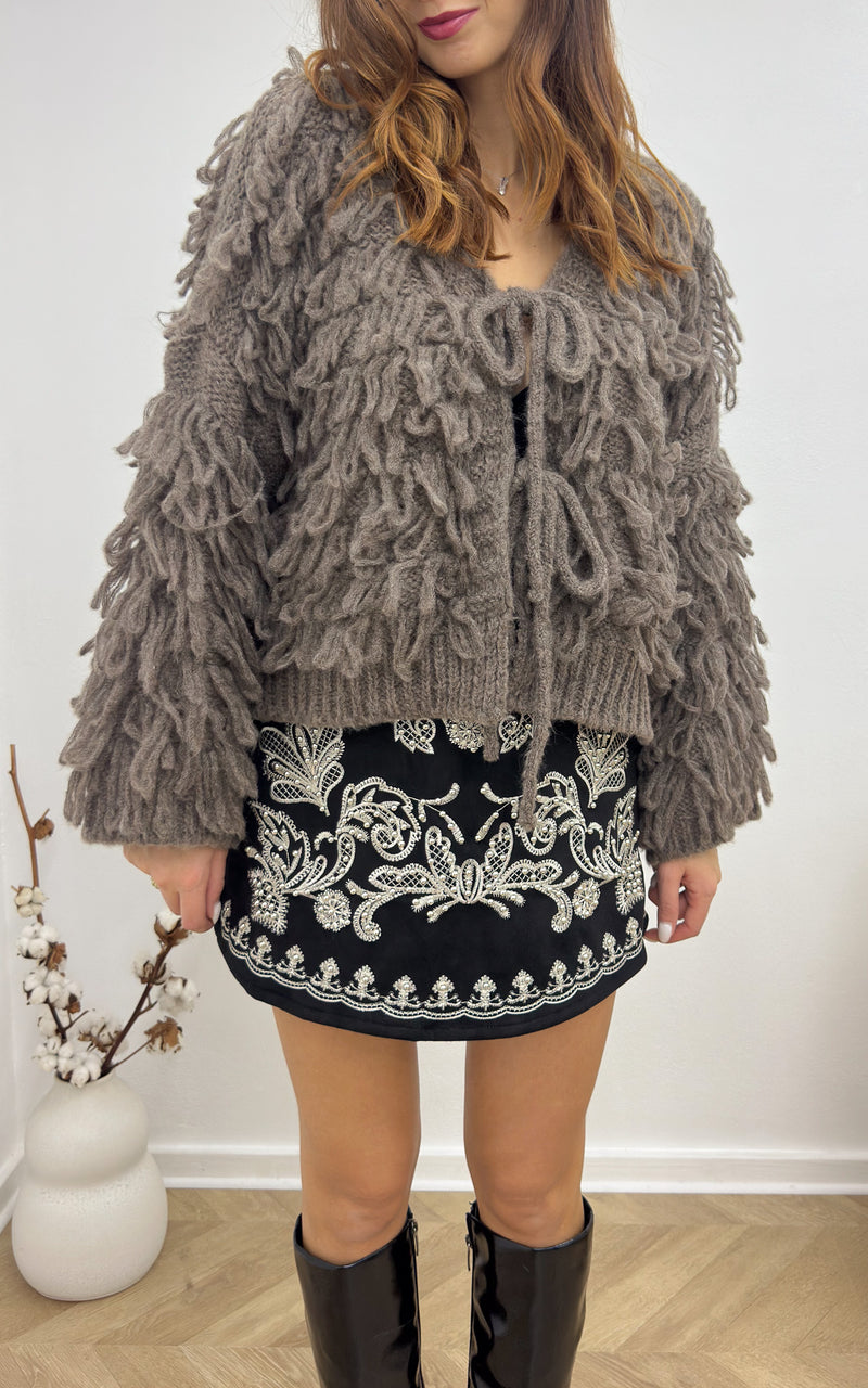 Gilet franges ISMENE - taupe 🇮🇹
