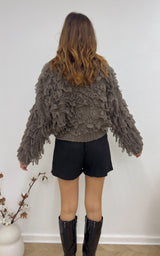 Gilet franges ISMENE - taupe 🇮🇹
