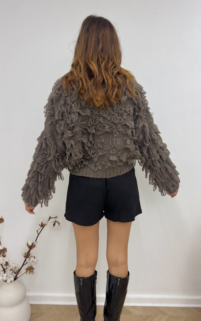 Gilet franges ISMENE - taupe 🇮🇹