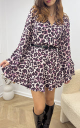 Robe léopard SOFIA - violet et noir