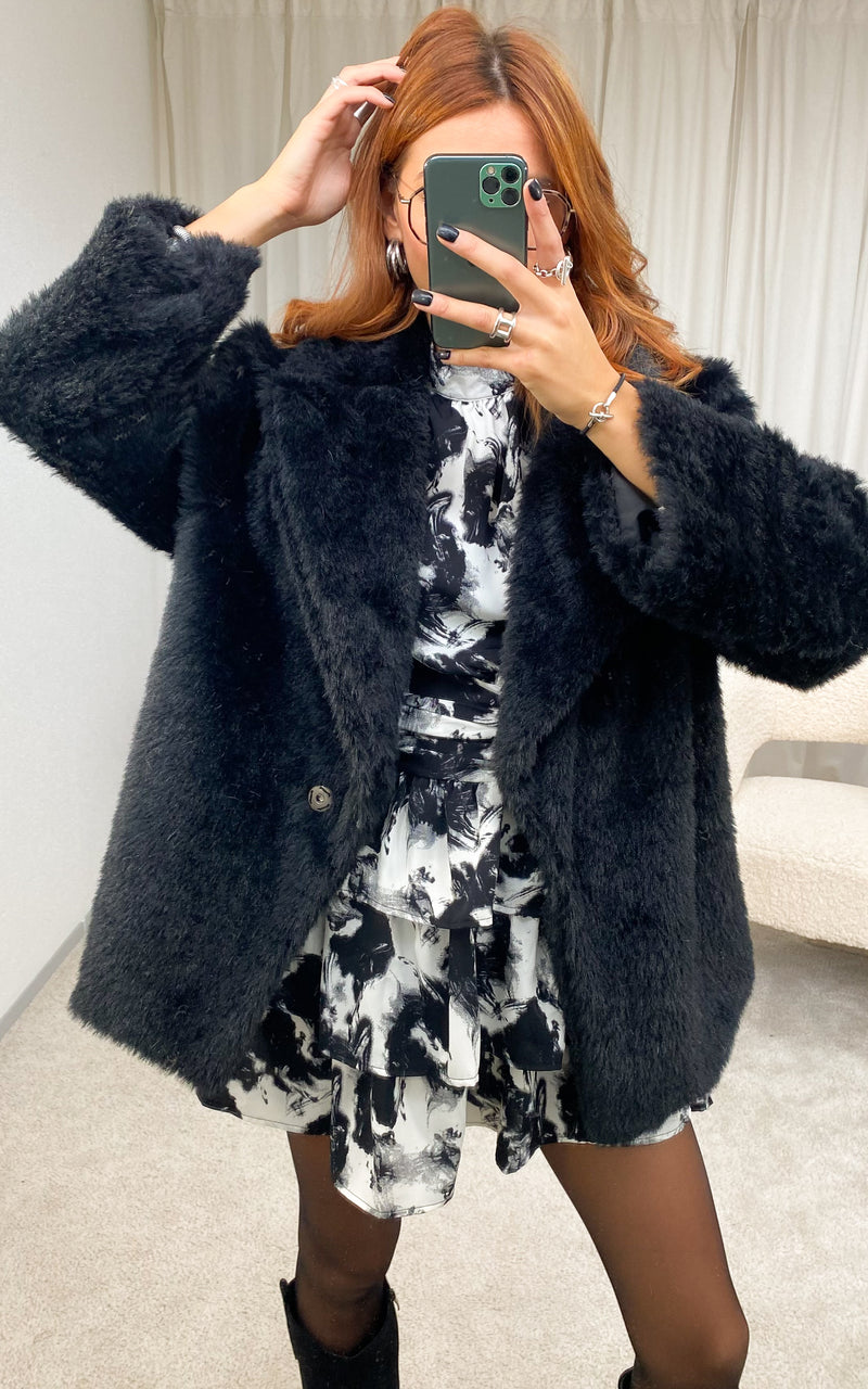 Manteau fausse fourrure noir JORAN