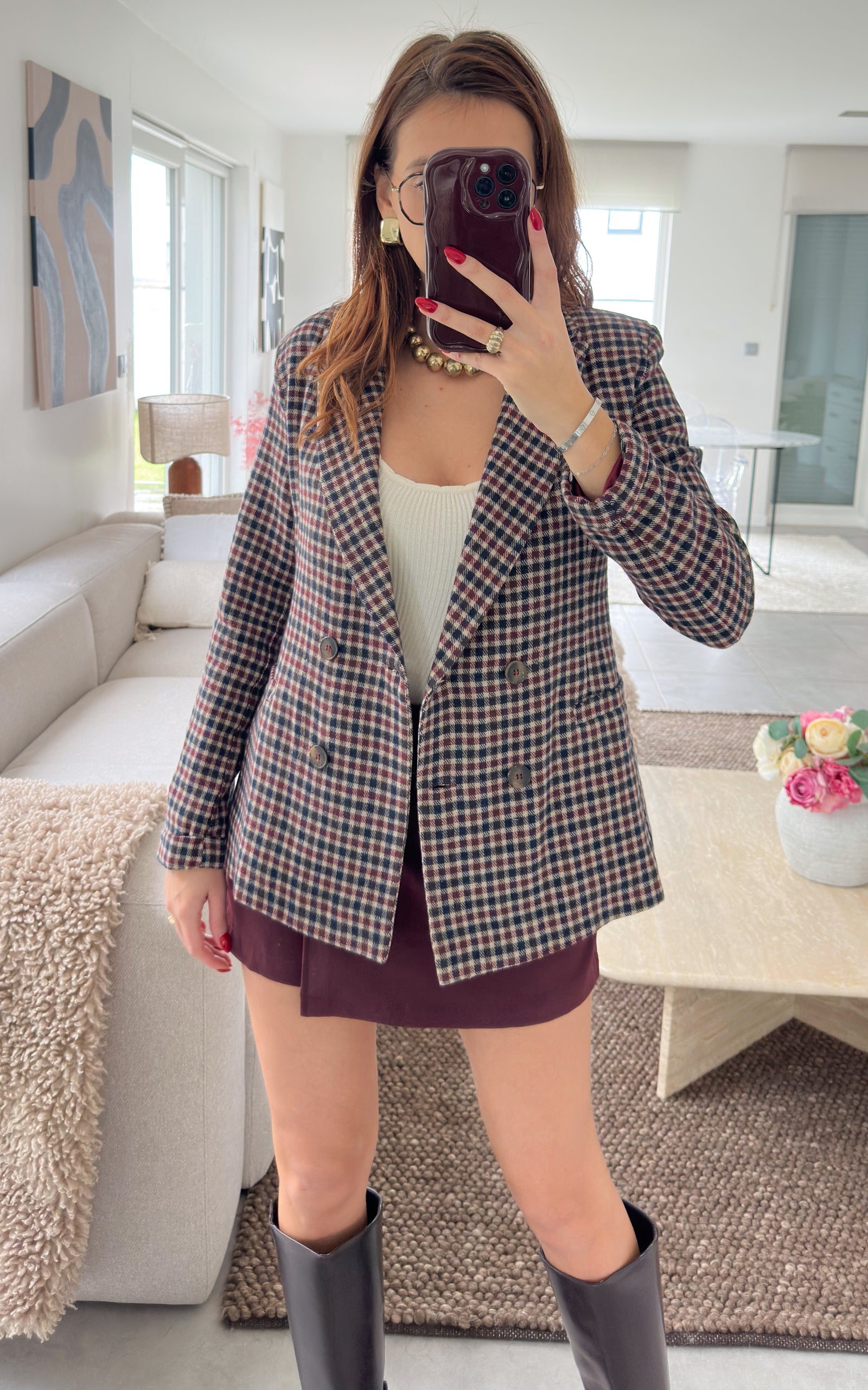 Veste Blazer à Carreaux Gymboree Fille Taille 4 - Bordeaux/noir/blanc - Doublée - Occasion Excellent état