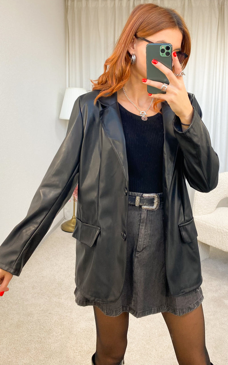 Blazer simili cuir noir GUILIANO