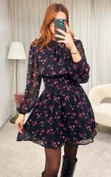 Robe fleurie noire et rose NATTOO