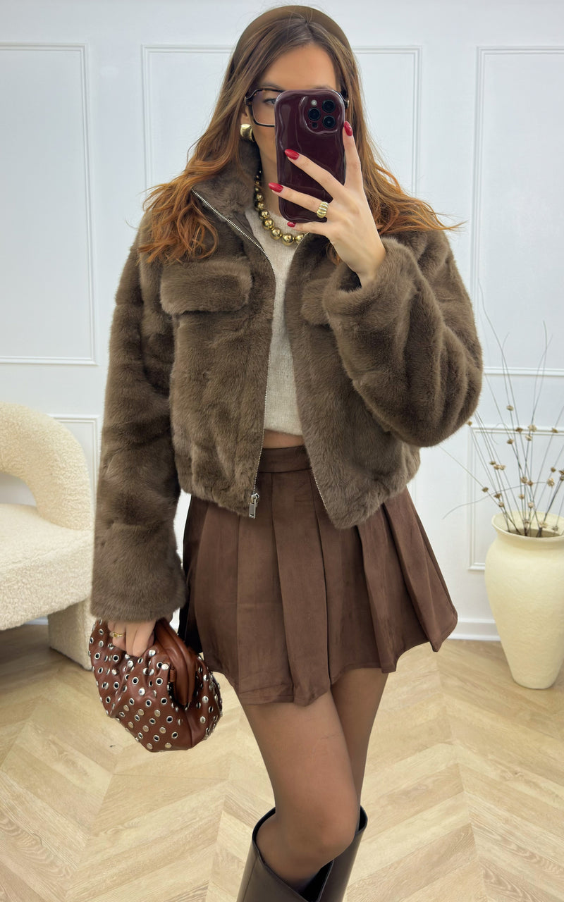 Veste fausse fourrure BELLIE - chocolat