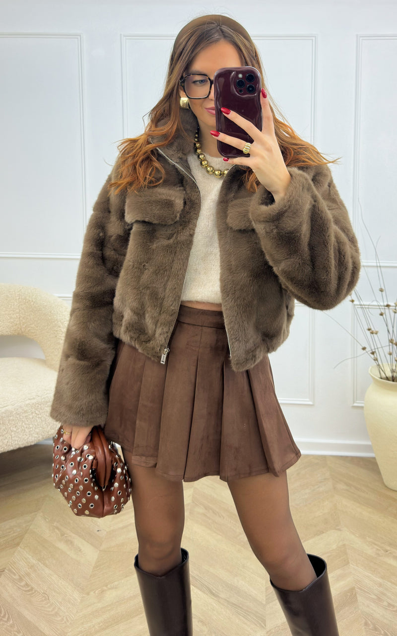 Veste fausse fourrure BELLIE - chocolat