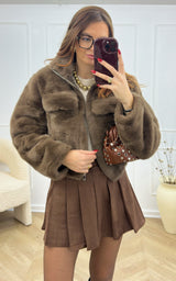 Veste fausse fourrure BELLIE - chocolat