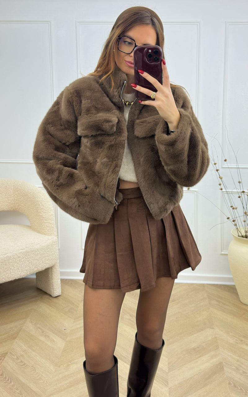 Veste fausse fourrure BELLIE - chocolat