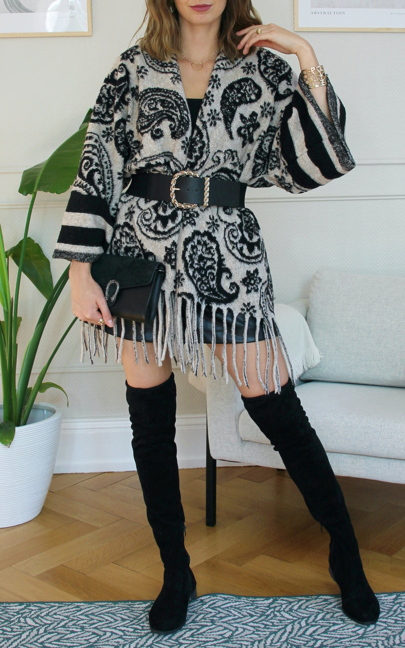 Poncho à motifs beige "Emiliana"