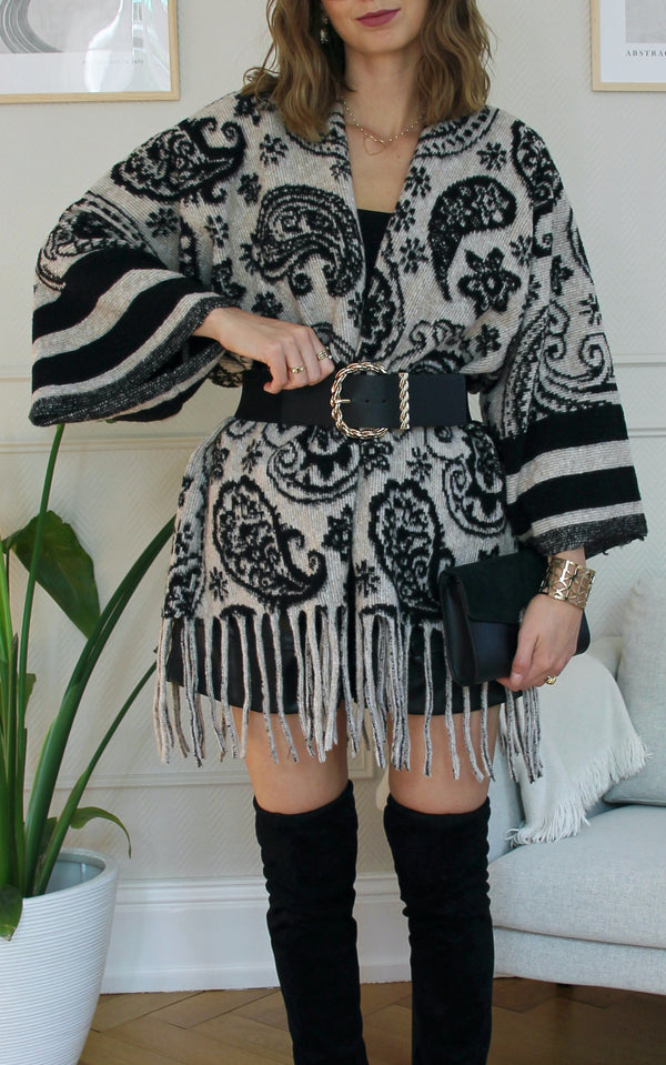 Poncho à motifs beige "Emiliana"