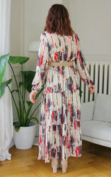 Robe longue à motifs beige "Rebecca"