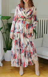 Robe longue à motifs beige "Rebecca"